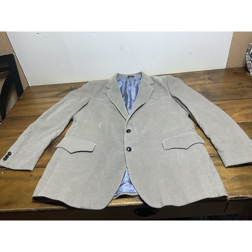 Brad Whitney Western Mens 44L Gray Light Blue Corduroy Sports Coat Jacket Blazer